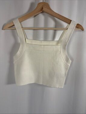 Square-Neck Ribbed Cropped Tank in Cream